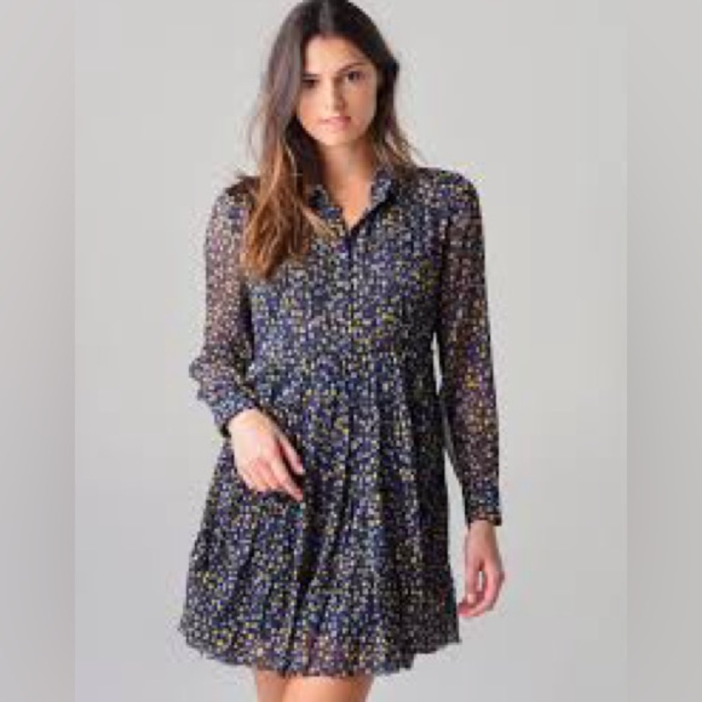 Zadig & Voltaire Star Print Long Sleeve Crinkle Dress